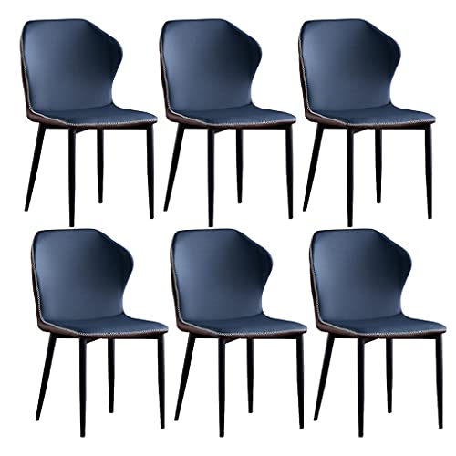JIESOO Wasserdichtes PU-Leder Weich Gepolsterte Esszimmerstühle 6er-Set Modernes Design Rückenlehnenstuhl Für Büro-Lounge Esszimmer Küche Schlafzimmer(Dark Blue) von JIESOO