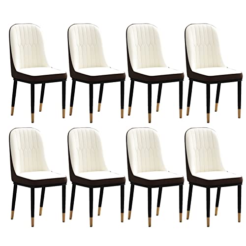 JIESOO wasserdichte Esszimmerstühle PU-Leder 8er-Set Gepolsterte Rückenlehne Mit Metallbeinen Für Lounge-Esszimmer Küche Schlafzimmer(Off White+Brown) von JIESOO
