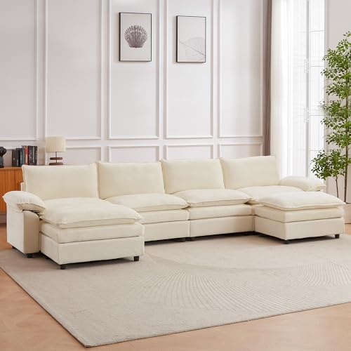 JIEXI Ecksofa Mit Schlaffunktion, Sofas Und Couchs, Modulares Ecksofa, Wohnlandschaft U Form, L Form Eckcouch, Für Couch Wohnzimmer Schlafzimmer Büro Wohnung, Chenille-Stoff 373 x 132 cm von JIEXI