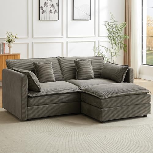 JIEXI Sofas Und Couchs, Sofa Mit Schlaffunktion, Modulares Ecksofa, Wohnlandschaft U Form, L Form Eckcouch, Für Couch Wohnzimmer Schlafzimmer Büro Wohnung Corduroy Fabric, 196 x 150cm von JIEXI