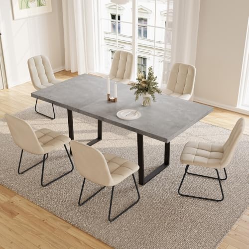 JIEXI Esstisch Mit 4-6 Stühlen Set, Esszimmertisch Ausziehbar, Tisch Esszimmer, Essgruppe Mit 4-6 Stühle, MDF-Platten Holztisch Geeignet Für Wohnzimmer, (130-170cm Tisch + 6 U-förmiger Stuhl Beige) von JIEXI