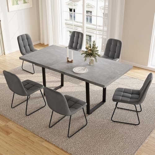 JIEXI Esstisch Mit 4-6 Stühlen Set, Esszimmertisch Ausziehbar, Tisch Esszimmer, Essgruppe Mit 4-6 Stühle, MDF-Platten Holztisch Geeignet Für Wohnzimmer, (130-170cm Tisch + 6 U-förmiger Stuhl Grau) von JIEXI