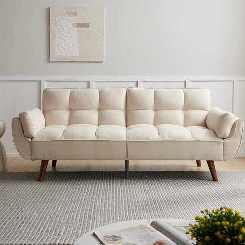 JIEXI Sofa 3 Sitzer Schlafsofa mit Schlaffunktion, Klappsofa Sofa 3 Sitzer, Schlafsofa 190x75cm, Bequemes Geeignet Für Wohnzimmer, Zimmer, Schlafzimmer (Elfenbeinweiß) von JIEXI