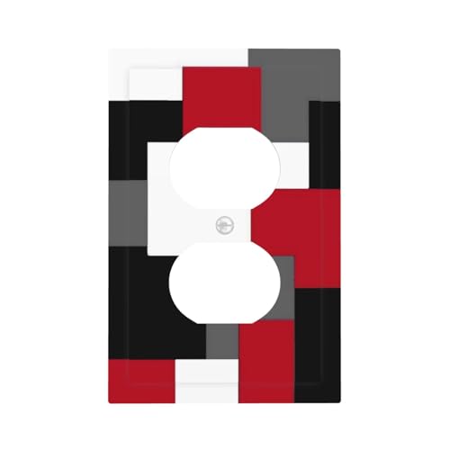 Rot Schwarz Weiß Grau Geometrisch Abstrakt 1-Gang-Gerät Elektrische Duplex-Steckdosenabdeckung Dekorative Einzel-Duplex-Wandplatte Buchse Lichtschalterabdeckung Schalterplatte von JIEXUTE