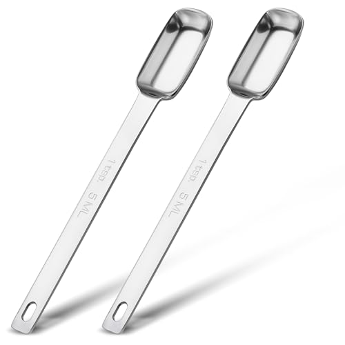 JIEYAO 2 Stück Edelstahl Messlöffel, 5 ML Teelöffel 1 TSP Einzelner Messlöffel Rechteckige Einzelmesslöffel Langem Griff Kleiner Messlöffel Mini Kaffeelöffel Gewürzlöffel Küchenmesslöffel von JIEYAO
