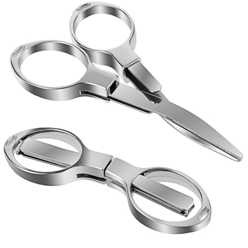 JIEYAO 2 Stück Klappschere, Mini Schere Tragbare Faltbare Schere Edelstahl Teleskop Bastelschere mit Keyring Hole Reiseschere Sicherheitsschere für Erwachsene Kinder Papierschneiden Näharbeiten DIY von JIEYAO