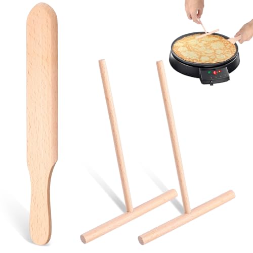 JIEYAO 3 Stück Crepes Verteiler aus Buchenholz, Crepe Vertiler Set T-Form Crepes Wender und Teigverteiler Holz Crepe Spatel Schieber für Crepes Zubehör Backwerkzeuge für Pfannkuchen Pancake von JIEYAO