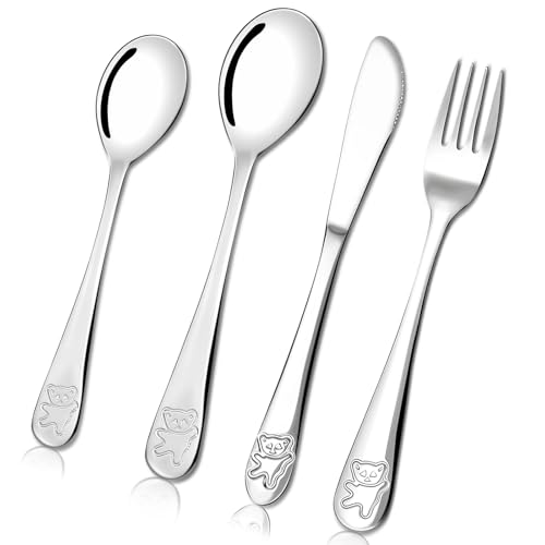 JIEYAO 4-teiliges Kinderbesteck aus Edelstahl,Hohe Qualität Kinder Besteck Mit Gravur Kindermesser Kindergabel Esslöffel und Teelöffel Taufegeschenke für Jungen Mädchen Kinderbesteck ab 3 Jahre JIEYAO 4-teiliges Kinderbesteck aus Edelstahl,Hohe Qualität Kinder Besteck Mit Gravur Kindermesser Kindergabel Esslöffel und Teelöffel Taufegeschenke für Jungen Mädchen Kinderbesteck ab 3 Jahre von JIEYAO