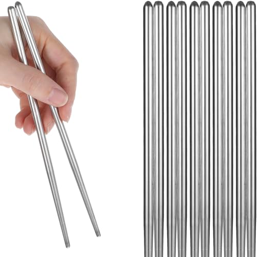 JIEYAO 5 Paare Wiederverwendbare Essstäbchen, 7,1 Zoll Edelstahl Metall Essstäbchen Chinesisches Japanisches Koreanisches Essstäbchen Leichtgewicht Rutschfest Essstäbchen Spülmaschinenfest von JIEYAO