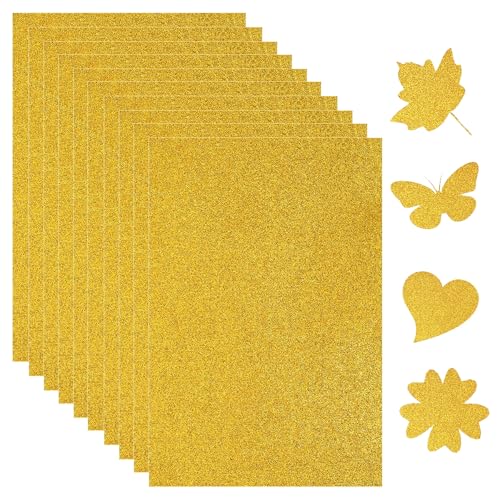 JIEYUCHU 10 Blatt Glitzerpapier, Glitzer Papier A4 Set Gold, Bastelpapier Glitzer für Scrapbooking, Grußkarten, DIY Projekte und Party-Deko von JIEYUCHU