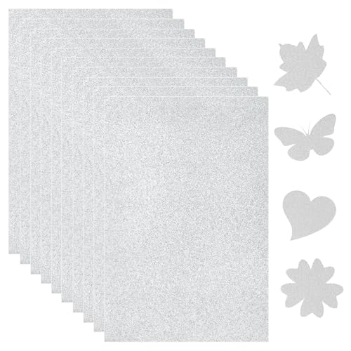 JIEYUCHU 10 Blatt Glitzerpapier, Glitzer Papier A4 Set Silber, Bastelpapier Glitzer für Scrapbooking, Grußkarten, DIY Projekte und Party-Deko von JIEYUCHU