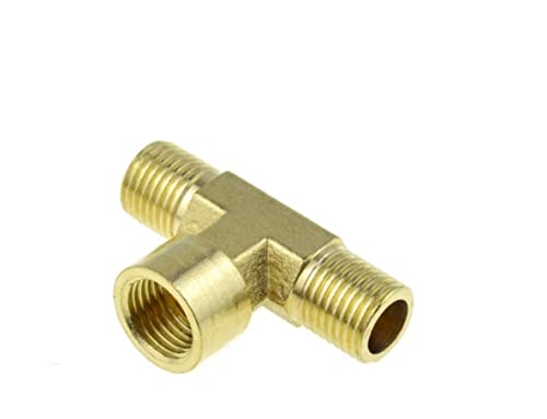 JIEYUZYUO Messing-Rohrverschraubung, T-Stück 2-Wege-/3-Wege-Kupfer-Adapter Für Wasser-, Gas- Und Ölrohre Mit Innengewinde (1/8" 1/4" 3/8" 1/2" 3/4")/Pf-Mfm/3/8" von JIEYUZYUO