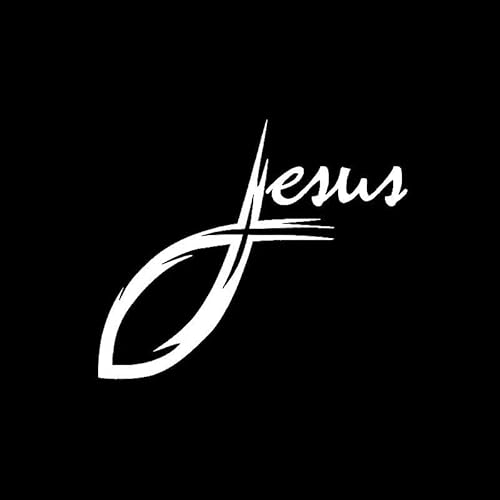 JIFENLI Autoaufkleber 13,4 CM * 11,3 CM JESUS KURSIVE KREUZ CHRISTLICHER FISCH VINYL AUFKLEBER AUTO AUFKLEBER Schwarz/Silber von JIFENLI
