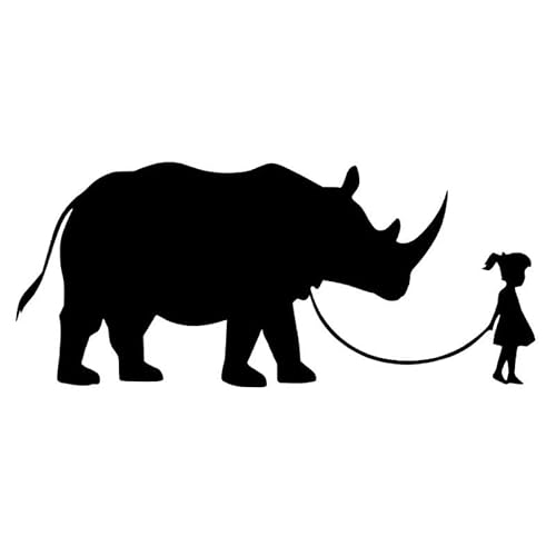 JIFENLI Autoaufkleber 16,5 cm * 7,2 cm Mädchen Walking Rhinoceros Mode Auto-Styling Auto Aufkleber Schwarz/Silber von JIFENLI