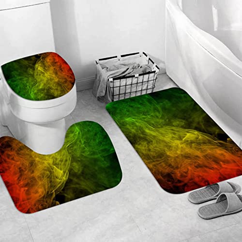 Badteppich 3 Stück Weiche saugfähige Badematten,Idee bunt flammend abstrakt Rauch Kurven Welle Reggae grün Luft Aroma niemand sc,Rutschfeste Badematte Teppiche & Toilettendeckelabdeckung Set Waschbar von JIFOME