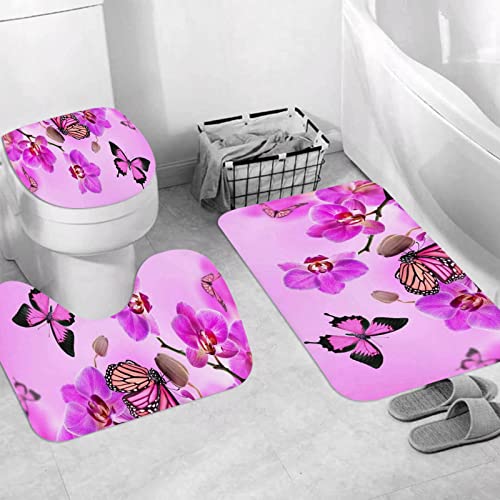 Badteppich 3 Stück Weiche saugfähige Badematten,Liebe hübsch schöne Jahreszeiten vier Designs Farben schöne Tiere Schmetterling ,Rutschfeste Badematte Teppiche & Toilettendeckelabdeckung Set Waschbar von JIFOME