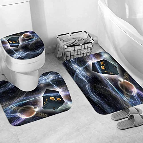JIFOME Badteppich 3 Stück Weiche saugfähige Badematten,Doctor Who Tardis Dans Sternenhimmel-Fantasie-Hintergrund,rutschfeste Badematte Teppiche & Toilettendeckelabdeckung Set Waschbar von JIFOME