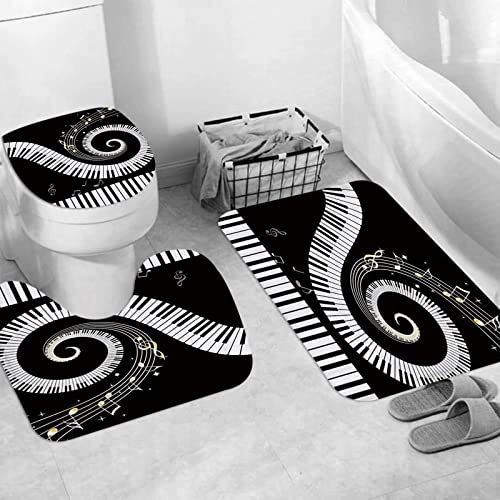 JIFOME Badteppich 3 Stück Weiche saugfähige Badematten,Noten mit Klavier,rutschfeste Badematte Teppiche & Toilettendeckelabdeckung Set Waschbar von JIFOME