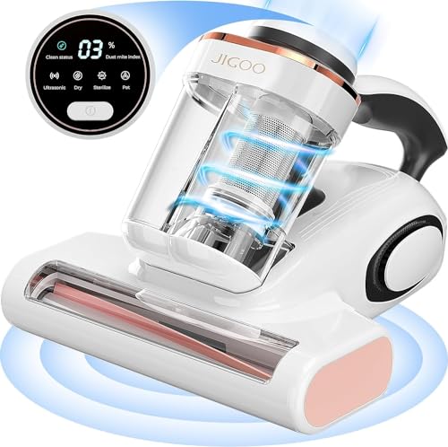 JIGOO J300 Milbensauger mit Staubmilben-Sensor und Intelligenter LED-Anzeige, 500W Milbenstaubsauger mit UV-Licht, Ultraschall, Für Allergiker, entfernt 99,9% Allergene von Matratzen, Betten und Sofas von JIGOO