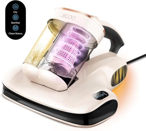 JIGOO S100 Milbensauger, Milbenstaubsauger für Matratzen mit Staubmilben-Sensor, intelligenter LED-Anzeige, Vibration, UV-C Licht, Ultraschall, Antimilben-Staubsauger entfernt 99,9%, für Allergiker von JIGOO