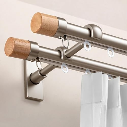 Doppelte Gardinenstange for Fenster Doppelstangen aus Aluminiumlegierung Gardinenstange Lautloses Gleitschienensystem for Schlafzimmer/Hotel/Raumteiler(Gray,5.5m(18ft)) von JIHAJU