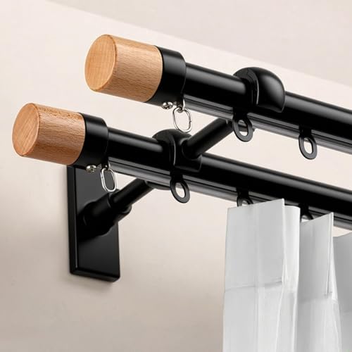 Doppelte Gardinenstange for Fenster Doppelstangen aus Aluminiumlegierung Gardinenstange Lautloses Gleitschienensystem for Schlafzimmer/Hotel/Raumteiler(Nero,5.3m(17.4ft)) von JIHAJU