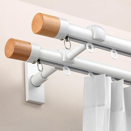 Doppelte Gardinenstange for Fenster Doppelstangen aus Aluminiumlegierung Gardinenstange Lautloses Gleitschienensystem for Schlafzimmer/Hotel/Raumteiler(Wit,2.2m(7.2ft)) von JIHAJU