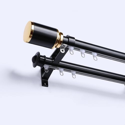 Doppelte Gardinenstangen for Fenster, Doppelstangen- Wandmontage Geräuscharme Gardinenschiene Aluminiumlegierung mit Dekor for Schlafzimmer, Wohnzimmer, Raumteiler(Black 2-rod,5.7m(18.7ft)) von JIHAJU