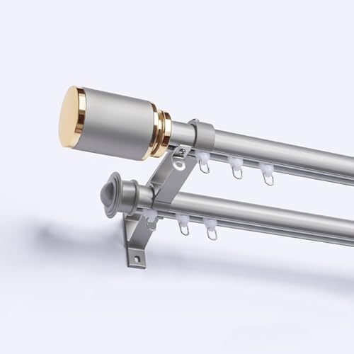 Doppelte Gardinenstangen for Fenster, Doppelstangen- Wandmontage Geräuscharme Gardinenschiene Aluminiumlegierung mit Dekor for Schlafzimmer, Wohnzimmer, Raumteiler(Champagne 2-rod,3.1m(10.2ft)) von JIHAJU