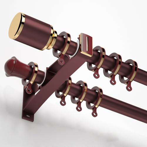 Doppelte Vorhangschiene Wandmontage Aluminium-Schienenset for Vorhänge Doppelschienensystem for Wohnzimmer/Schlafzimmer/Hotel Raumteiler(Crimson,2m(6.6ft)) von JIHAJU