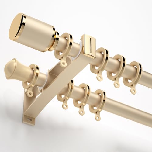 Doppelte Vorhangschiene Wandmontage Aluminium-Schienenset for Vorhänge Doppelschienensystem for Wohnzimmer/Schlafzimmer/Hotel Raumteiler(Gold,1.1m(3.6ft)) von JIHAJU