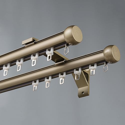 Doppelte Vorhangschiene for Fenster, Wandmontage Gardinenschiene, Raumteiler for Hotels Geräuscharme Gardinenschiene Hochbelastbare Doppelstangenschiene for Vorhänge(Champagne,1.7m(5.6ft)) von JIHAJU