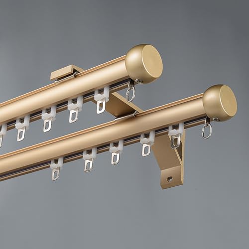 Doppelte Vorhangschiene for Fenster, Wandmontage Gardinenschiene, Raumteiler for Hotels Geräuscharme Gardinenschiene Hochbelastbare Doppelstangenschiene for Vorhänge(Gold,2.4m(7.9ft)) von JIHAJU