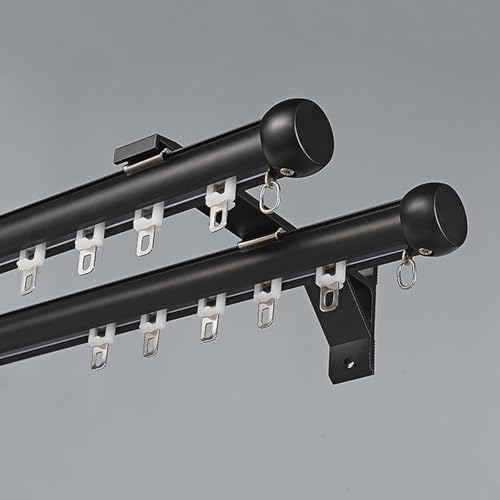 Doppelte Vorhangschiene for Fenster, Wandmontage Gardinenschiene, Raumteiler for Hotels Geräuscharme Gardinenschiene Hochbelastbare Doppelstangenschiene for Vorhänge(Nero,2.2m(7.2ft)) von JIHAJU