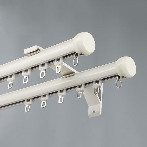 Doppelte Vorhangschiene for Fenster, Wandmontage Gardinenschiene, Raumteiler for Hotels Geräuscharme Gardinenschiene Hochbelastbare Doppelstangenschiene for Vorhänge(Wit,1.7m(5.6ft)) von JIHAJU