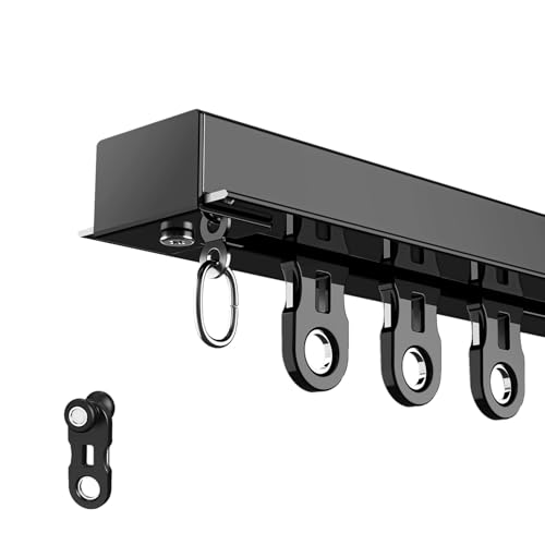 Eingelassenes Decken-Vorhangschienen-Set, ultradünn, vorgefertigte Halterung for Raumteiler, Metall-Vorhangschiene, Schiebeschienensystem for Vorhänge(Nero,4.9m(16.1ft)) von JIHAJU