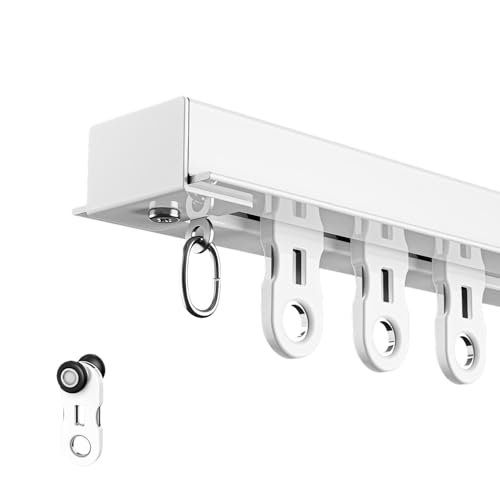 Eingelassenes Decken-Vorhangschienen-Set, ultradünn, vorgefertigte Halterung for Raumteiler, Metall-Vorhangschiene, Schiebeschienensystem for Vorhänge(Wit,3.5m(11.5ft)) von JIHAJU
