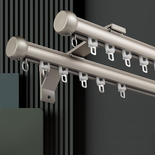Gardinenstange Wandmontage, leise römische Stange Aluminium Schwerlast Vorhangschienensystem mit Halterung, for Raumteiler Wohnzimmer Schlafzimmer Krankenhaus(Gray,4.9m(16.1ft)) von JIHAJU