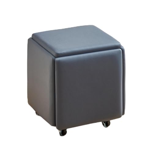 JIHAJU 5 In 1 Nesting Hocker Fußstütze Hocker, Polsterhocker Würfel Fußstütze Sitz Stapelbarer Hocker Fußhocker Mit Rädern Kreatives Sofa Für Zuhause Wohnzimmer Schlafzimmer(Light Gray H45) von JIHAJU