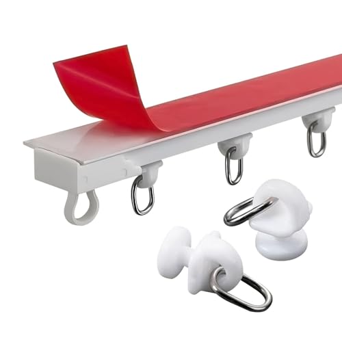 Selbstklebend Decken-Vorhangschiene mit Gleiter Vorhangschiene Ohne Bohren Einfaches Vorhangstangensystem for Bad, Küche, Garderobe, Balkon(2.7m(8.6ft)) von JIHAJU