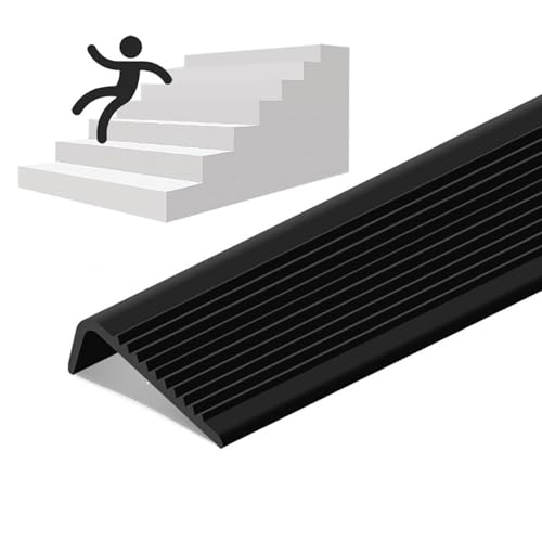 Treppenstufen Kantenschutz Vinyl Treppenkante Abschluss PVC Treppenstufen Vorgefertigte Streifen L-förmiger PVC Kantenschutz Stufen Abschluss for Außen Innen(Nero,20m/788in) von JIHAJU