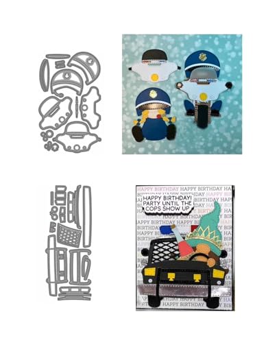 2 Set Polizeiwagen Motorrad Stanzschablonen Polizei Gnom Stanzen für DIY ScrapBooking Album Dekorative Papier Handwerk und Karten Herstellung von JIHFOHHA