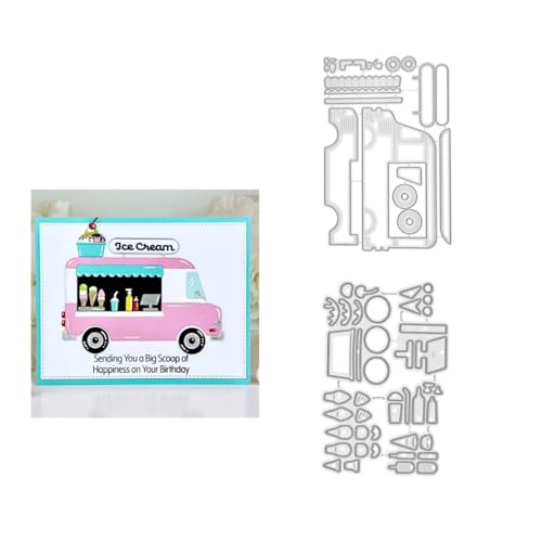 JIHFOHHA 2 Set Eis Food Truck Stanzschablonen Frühling Stanzen für DIY ScrapBooking Album Dekorative Papier Handwerk und Karten Herstellung von JIHFOHHA