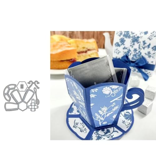 JIHFOHHA 3D Teetasse Teekanne Boxen Stanzschablonen Geschenkbox Metall Stanz für DIY ScrapBooking Album Dekorative Papier Handwerk und Karten Herstellung Geschenkbox Süßigkeitenbox (Teetasse) von JIHFOHHA