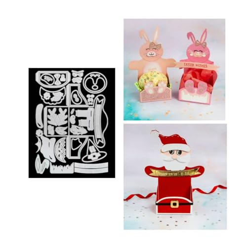 JIHFOHHA 3D Weihnachtsmann Kaninchen Umarmung Box Stanzschablonen Geschenkbox Süßigkeitenbox Stanzen für DIY ScrapBooking Album Dekorative Papier Handwerk und Karten Herstellung von JIHFOHHA