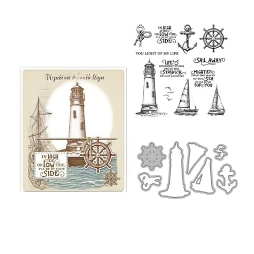 JIHFOHHA Leuchtturm Segelboot Stempel und Stanzschablonen für Karten Herstellung, Sommer Stanzen Stempel und Briefmarken Set für DIY Scrapbooking Fotoalbum Dekorativ von JIHFOHHA