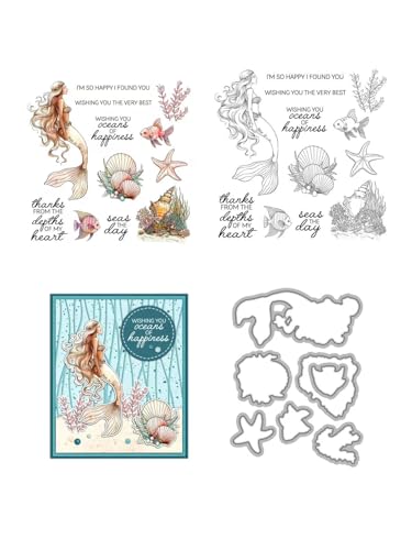 JIHFOHHA Meeresboden Meerjungfrau Stempel und Stanzschablonen für Karten Herstellung, Stanzen Stempel und Briefmarken Set für DIY Scrapbooking Fotoalbum Dekorativ von JIHFOHHA