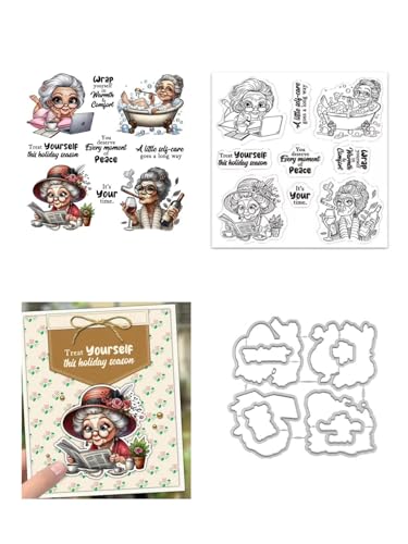 JIHFOHHA Selbstliebe Großmutter Stempel und Stanzschablonen für Karten Herstellung, Stanzen Stempel und Briefmarken Set für DIY Scrapbooking Fotoalbum Dekorativ von JIHFOHHA