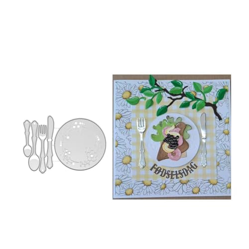JIHFOHHA Teller Gabel‌ Messer Geschirr Stanzschablonen Frühling Stanzen für DIY ScrapBooking Album Dekorative Papier Handwerk und Karten Herstellung von JIHFOHHA