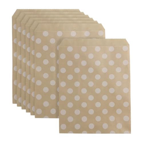 100 Stück 12,7 x 17,8 cm gepunktete Kraftpapiertüten, klein, flach, braun, Papiertüten für Hochzeiten, Bäckereien, kleine Geschäfte, Merchandise-Tüten, Süßigkeiten, Buffet-Tüten, Partygeschenke von JIHUOO